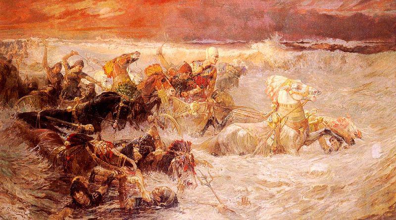 Frederick Arthur Bridgman Pharaoh's army engulfed by the Red Sea oil painting image